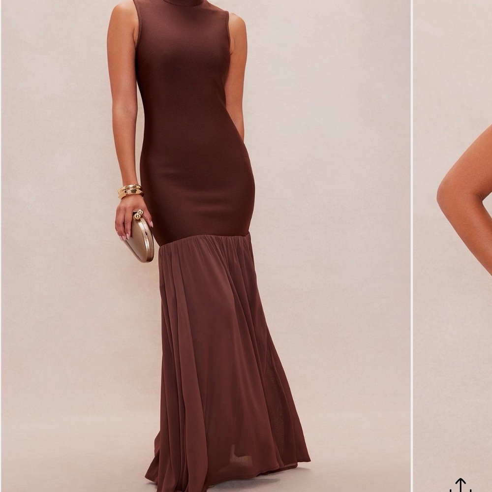Sleeveless bandage maxi dress chocolate brown